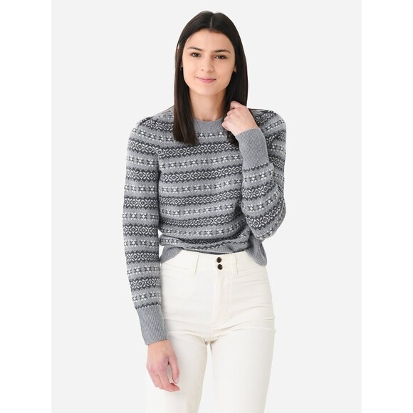 FAHERTY Highland Fair Isle Puff Sleeve Sweater Womens S Gray Merino Wool Blend - Picture 1 of 10